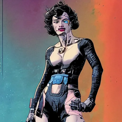 Prompt: Selina Kyle. Apex legends cyberpunk weight lifter. Concept art by James Gurney and Mœbius.