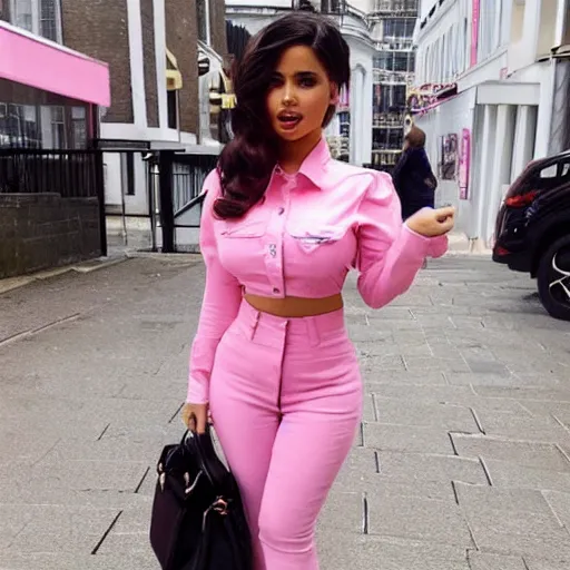 Prompt: an Instagram photo of Demi Rose wearing pink shirt