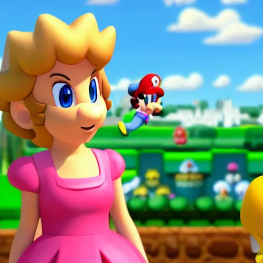 Image similar to picture with Mario in the top left corner and princess peach in bottom right corner rule of thirds