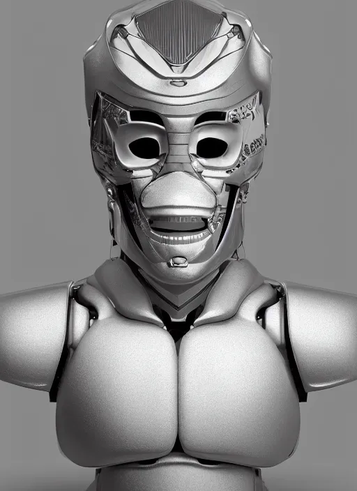 Image similar to portrait of a futuristic blanco ceramic Spanish prince grinning humanoid robot with a handsome face wearing a plastic skull mask and muscular body reclining, macho, piroca, dotado, guapo, matte surface, trending on cgsociety