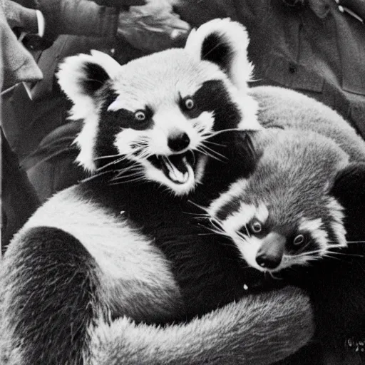 Image similar to hitler hugging a red panda, propaganda poster