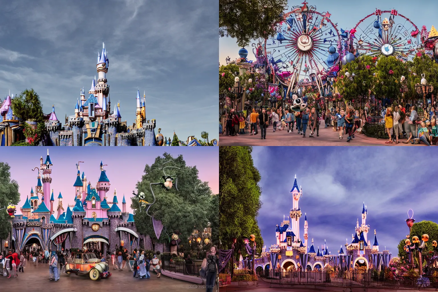 Prompt: tim burton's disneyland, hyperrealistic photography, 8k