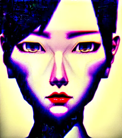 Prompt: portrait of a woman who is popular is staring angrily at you by Katsuhiro Otomo, Yoshitaka Amano, Nico Tanigawa, and Artgerm rendered with 3D effect.