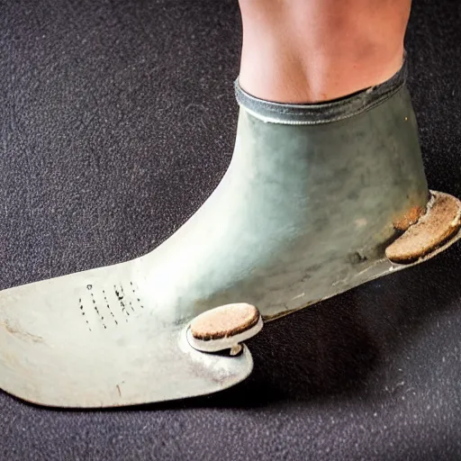 Image similar to a skate boot on a foot covered in cast