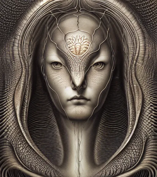 Prompt: detailed realistic beautiful shark goddess face portrait by jean delville, gustave dore, iris van herpen and marco mazzoni, art forms of nature by ernst haeckel, art nouveau, symbolist, visionary, gothic, neo - gothic, pre - raphaelite, fractal lace, intricate alien botanicals, ai biodiversity, surreality, hyperdetailed ultrasharp octane render