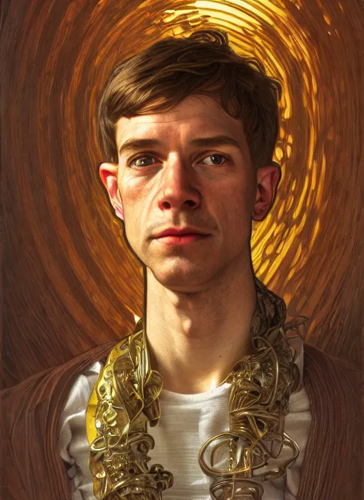 Prompt: oil portrait of waldo from where's waldo, intricate, elegant, highly detailed, lighting, painting, artstation, smooth, illustration, art by greg rutowski and alphonse mucha