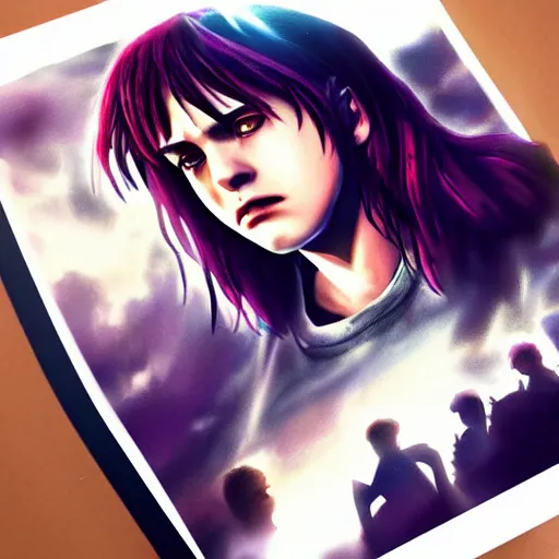 Image similar to Twilight anime, Stranger Things, Edward, Bella, photorealistic, dramatic lighting, soft, sharp focus, highly detailed, digital painting