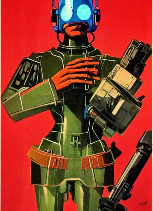 Image similar to soviet propaganda poster. cyberpunk mech pilot. portrait by jean giraud and anton otto fischer and john philip falter and will eisner and gil elvgren. realistic proportions. character art. science fiction d & d. tf 2, overwatch.