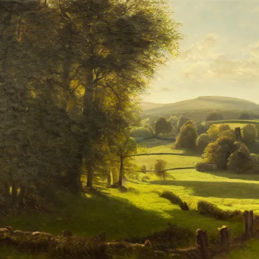 Prompt: wonderful landscape of an english town set in the yorkshire dales, high detail, 4K, UHD, High quality, morning light, Realistic, Trending on Artstation HQ, oil painting, thick brushstrokes, -n 9, -s 30, -W 768