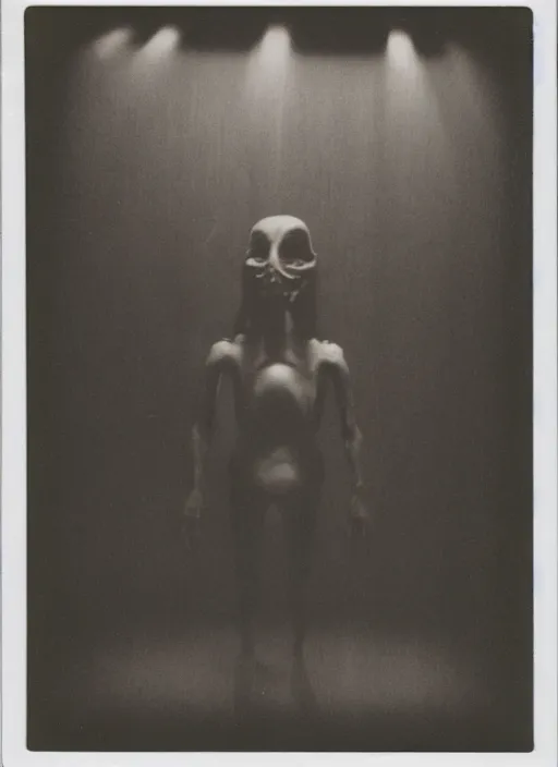 Image similar to vintage polaroid of a nightmarish mutated creature, studio lighting, from a 1 9 8 0 s japanese horror movie by chris cunningham