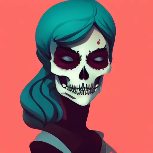 Prompt: a portrait of a girl skull face, cinderella, in the style of charlie bowater, atey ghailan and mike mignola, vibrant colors and hard shadows and strong rim light, plain background, comic cover art, trending on artstation