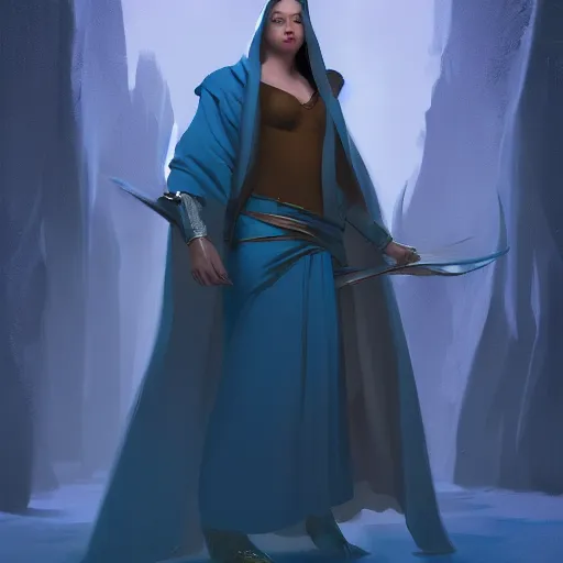 Image similar to full body portrait, young female high wizard in blue robes, dramatic lighting, cinematic, establishing shot, extremly high detail, photo realistic, cinematic lighting, post processed, concept art, artstation, matte painting, style by eddie mendoza, raphael lacoste, alex ross