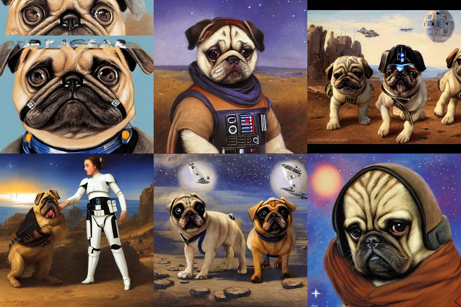 Prompt: Star Wars pugs by Eugene de Blaas