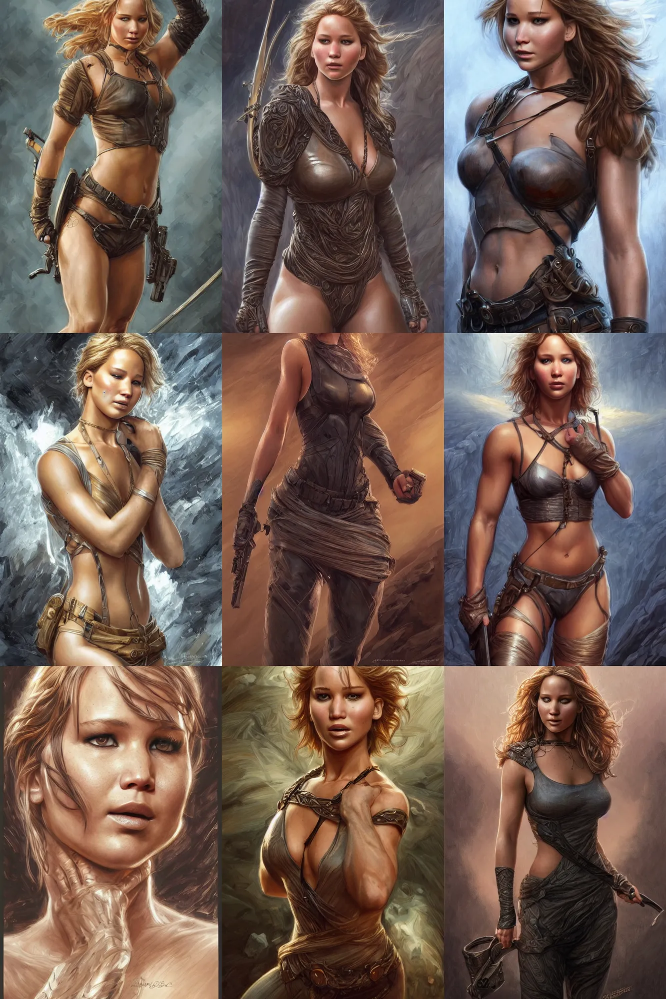 Image similar to muscled jennifer lawrence as a ruggedly handsome heroine, intricate, elegant, highly detailed, centered, digital painting, artstation, concept art, smooth, sharp focus, illustration, art by artgerm and donato giancola and Joseph Christian Leyendecker, Ross Tran, WLOP