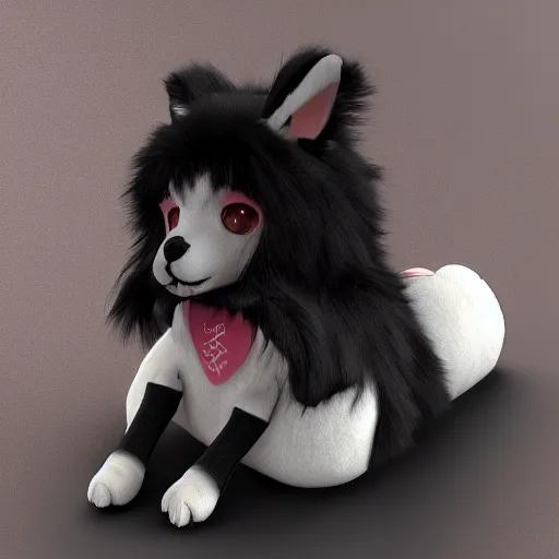 Image similar to cute fumo plush doge girl, floppy ears, gothic maiden, furry anime, vray, tired, napping