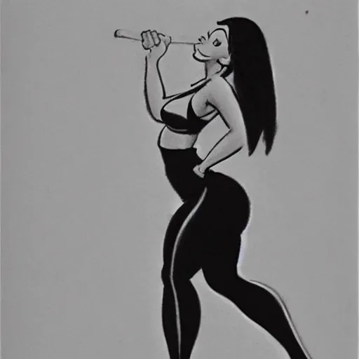 Image similar to milt kahl sketch of thick cuban girl wearing black yoga pants