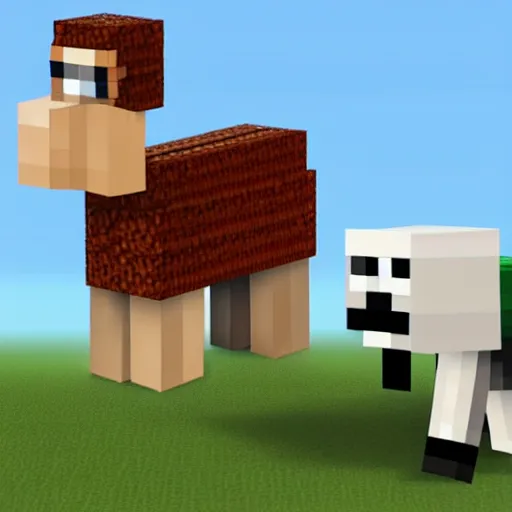 Image similar to donald trump riding a llama in minecraft