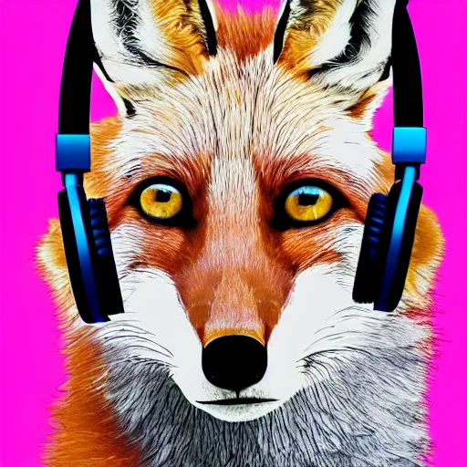 Image similar to fox in headphones, art, digital art, minimalism,