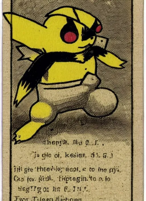 Image similar to creepy pikachu Pokémon card from the 1700s