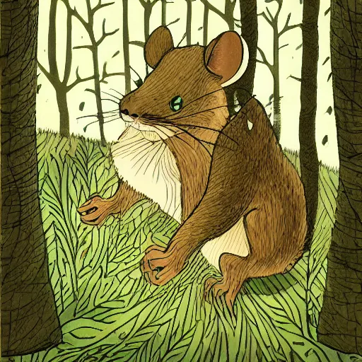 Prompt: maus in forest, deep forest, by rivuletpaper, rivuletpaper art, MouseGuard by David Petersen,