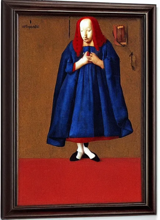 Image similar to red shoes, medieval painting by jan van eyck, johannes vermeer