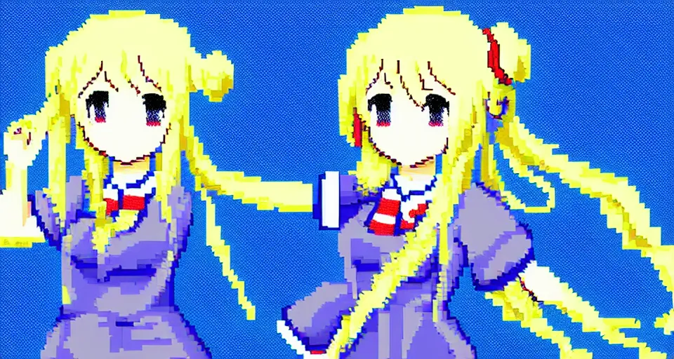 Prompt: detailed pixel art of mugi from k - on, with crown!! on top! of her head!, dark blue background, pixel art