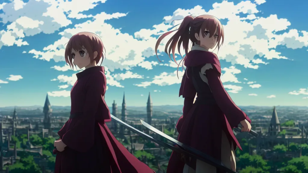 Image similar to emma watson in heavens feel movie, demon slayer, ufotable, kyoani, high quality, artstation, greg rutkowski, cinematic, city background, rooftop, fate stay night, unlimited blade works, greg rutkowski, high resolution, dynamic pose, close up, street clothes, action, anime, high angle, sakuga