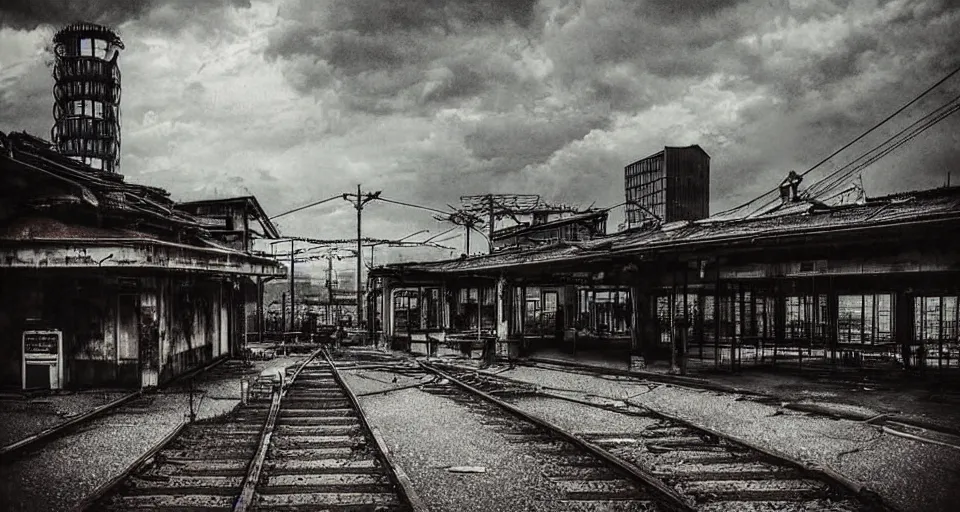 Image similar to (((a post-apocalyptic train station))) by Tokyo Genso!!!!!!!!!!!!!!!!!!!!!!!!!