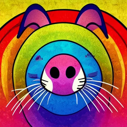 Image similar to portrait friendly cute happy stylish realistic rainbow animal from africa. background in the style of art nouveau. lively. colorful. hd.