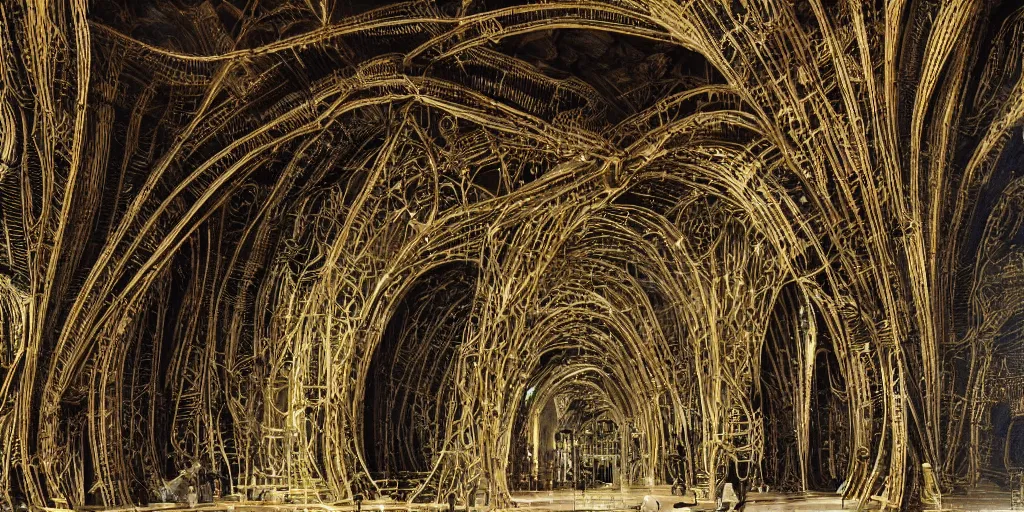 Image similar to knitting gold arch architecture by giger alien