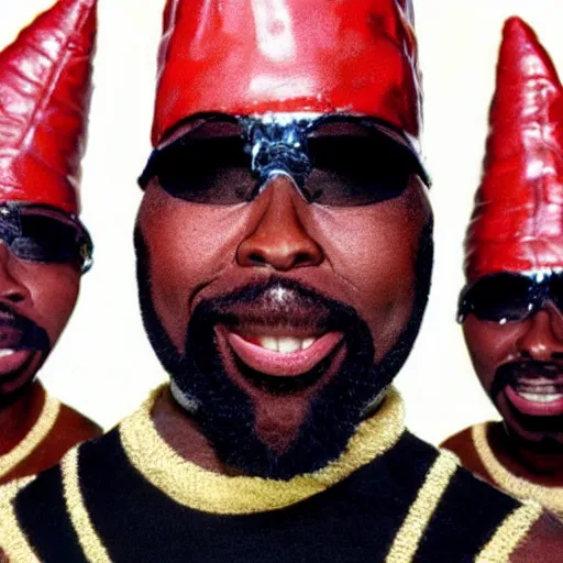 Image similar to melting conehead mr. t band, detailed facial expressions, 1 9 8 0 s aesthetic