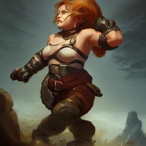 Prompt: action portrait of a female dwarf fist-fighter , 4K trending on artstation by peter mohrbacher photo