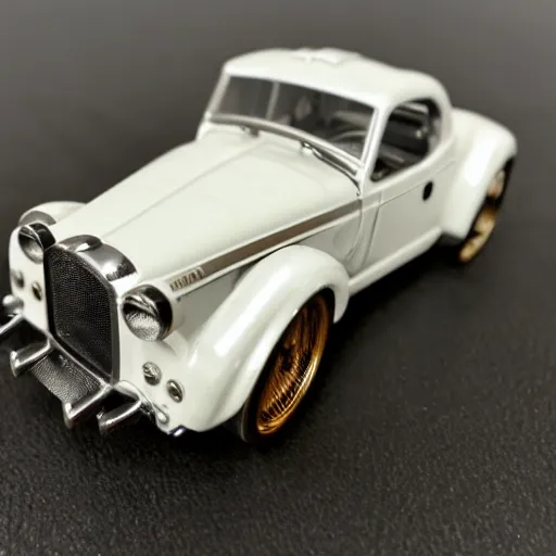 Image similar to 3 5 mm photo of metallic white steampunk shelby like hot wheels model