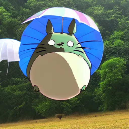 Prompt: ultra fat cursed real life totoro skydiving