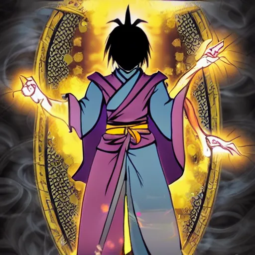 Image similar to A man with dark magic superpowers in the genshin impact style