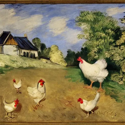 Image similar to chickens on a farm by manet