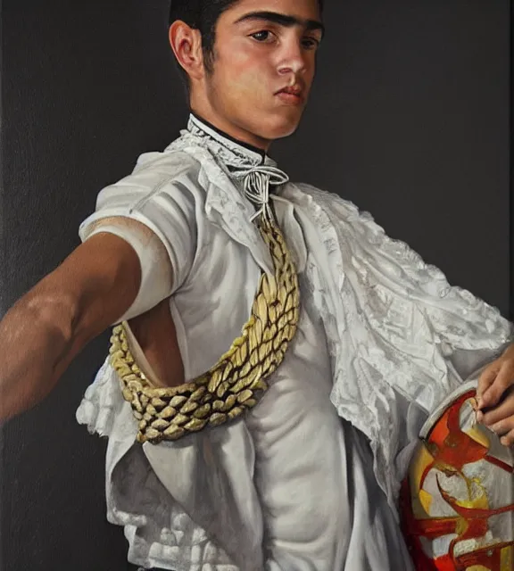 Prompt: portrait of a handsome young mexican bullfighter, art by denys tsiperko and bogdan rezunenko and franz xaver kosler, hyperrealism