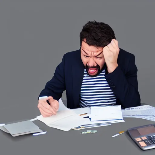 Image similar to man doing his taxes, man screaming