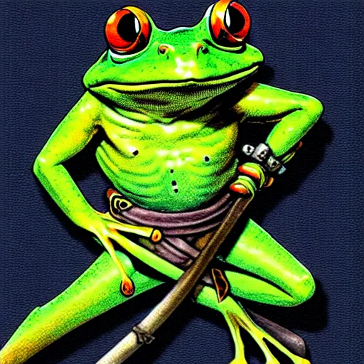 Image similar to a frog warrior, japanese rpg character art