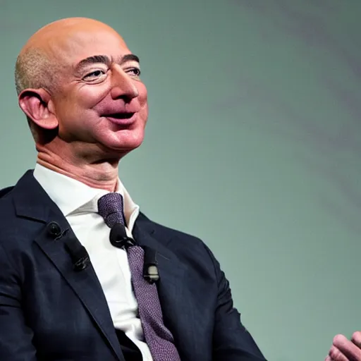 Prompt: jeff bezos cackling on top of a pillar of money