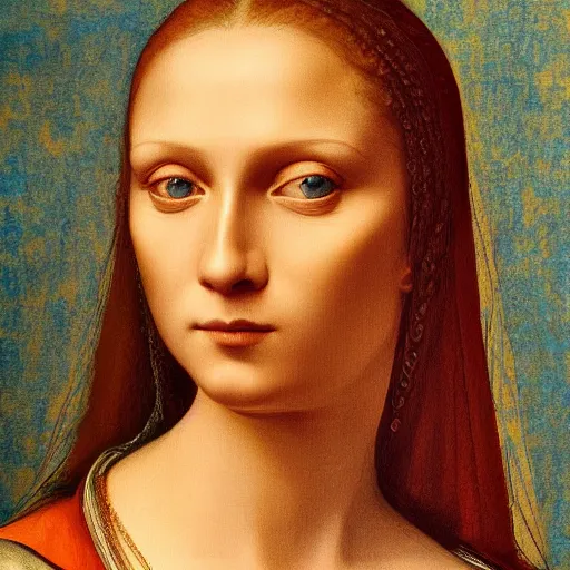 Prompt: Intricate five star Lady of Monaco facial portrait by Leonardo da vinci, oil on canvas, high detail, matte finish, photo realistic, hyperrealism, high contrast, 3d depth, masterpiece, vivid colors, artstationhd