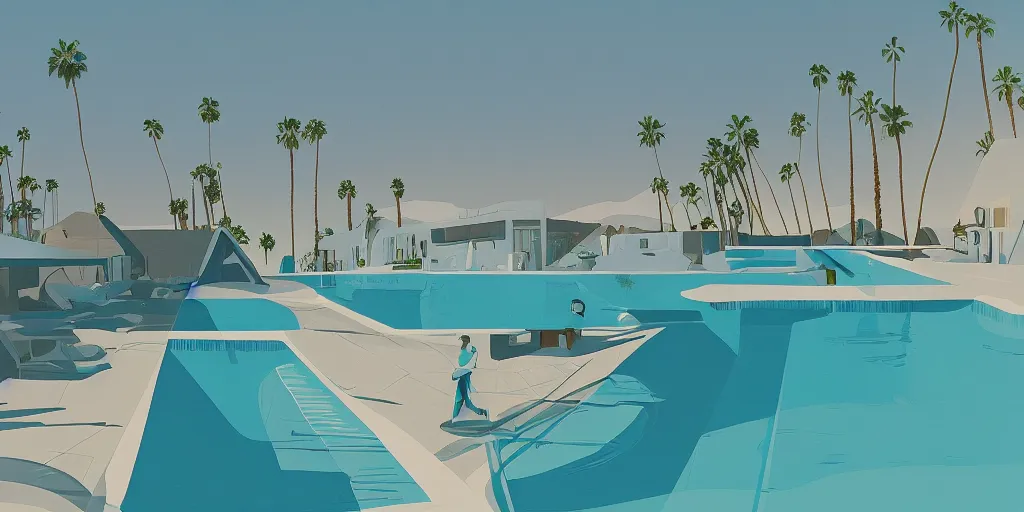 Image similar to a beautiful illustration Palm Springs by James Gilleard, geometric lines, 8k, 4k