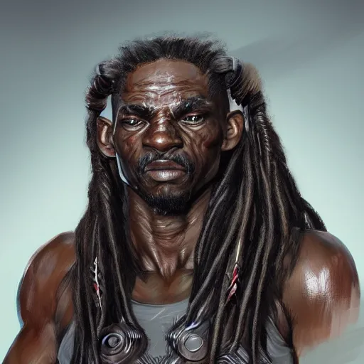 Prompt: predator redesign, portrait, highly detailed, dreadlocks, mandables, digital painting, trending on artstation, concept art, illustration