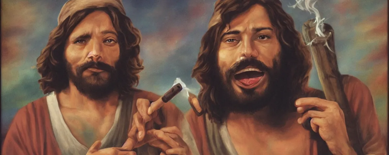 Prompt: jesus christ smoking a blunt, in the style of cheech and chong