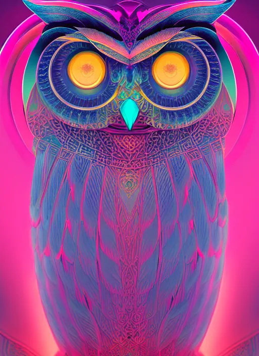 Image similar to symmetry!! product render poster vivid colors divine proportion owl, 神 圣, glowing fog intricate, elegant, highly detailed, digital painting, artstation, concept art, smooth, sharp focus, illustration,