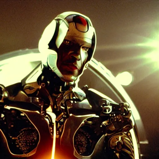 Prompt: movie still of cyborg with sun head, cinematic composition, cinematic light, criterion collection, by edgar wright