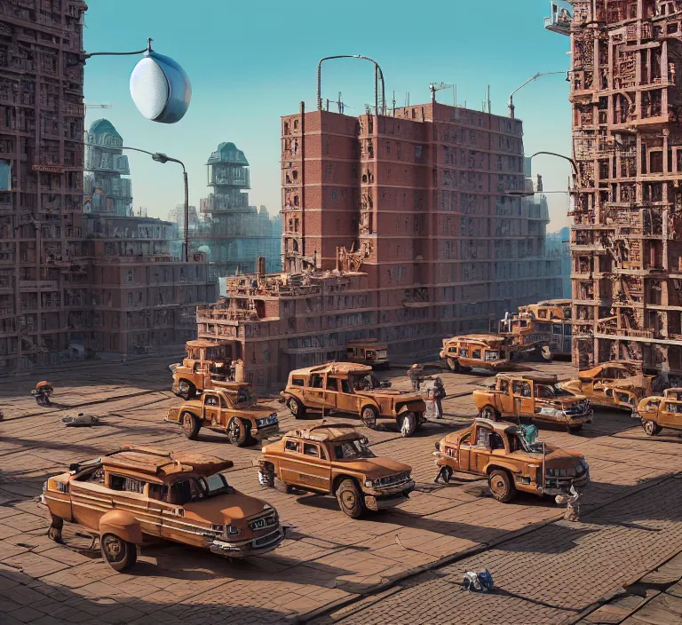 Image similar to hyperrealism photography hyperrealism concept art of highly detailed beavers builders that building highly detailed futuristic city with bricks by wes anderson and hasui kawase and scott listfield sci - fi style hyperrealism rendered in blender and octane render