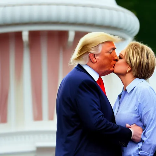 Prompt: telephoto candid cropped photo of trump kissing putin, zeiss 1 5 0 mm