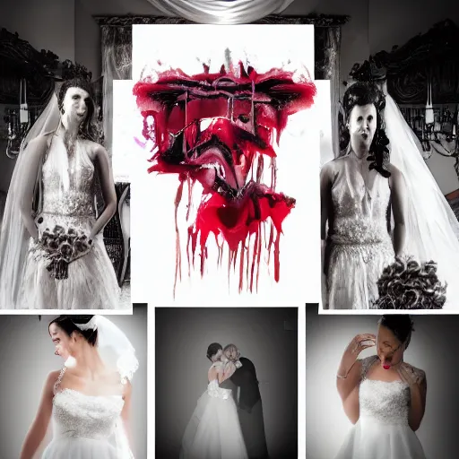 Prompt: wedding horror demonic surrealism color knife murder 8K
