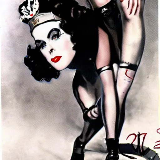 Prompt: Dr. Frank N Furter as a World War II pin up girl